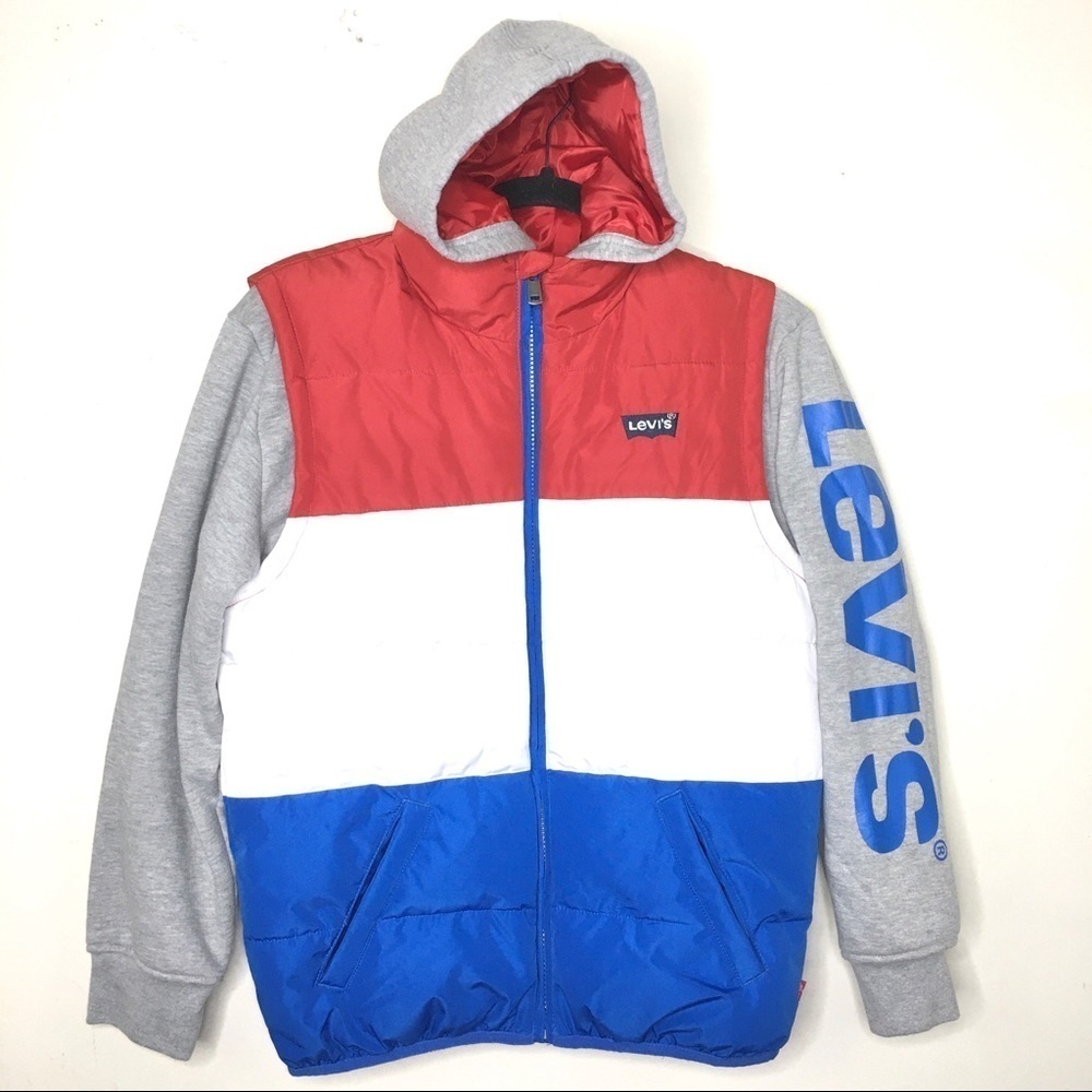 Levi’s Boys Colorblock Logo Puffer Fleece Hoodie Jacket